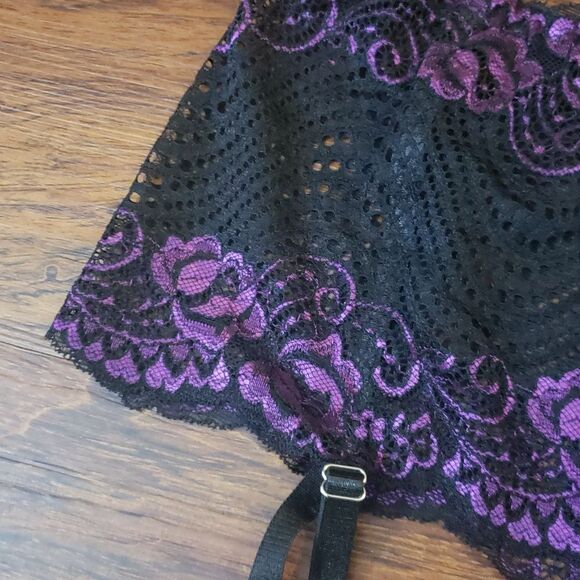 AvidLove Black Purple Chic Feminine Sexy Dainty Sheer Lace Garter Belt Size Med - Picture 2 of 5
